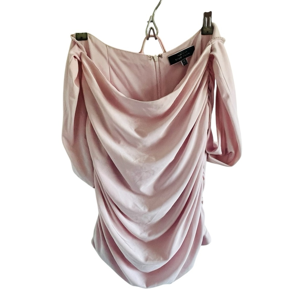 Blue Blush Pink Off-Shoulder Draped Blouse Top